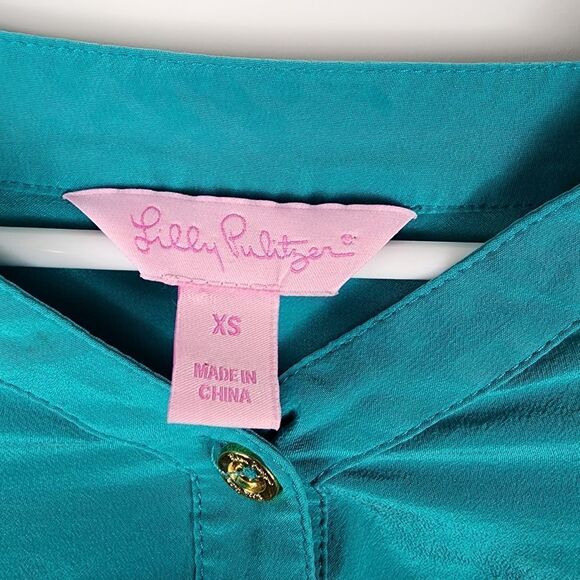 LILLY PULITZER WOMENS XS SILK ELSA LONG SLEEVE BLOUSE TOP SHIRT BUTTON DOWN NECK - Picture 4 of 9